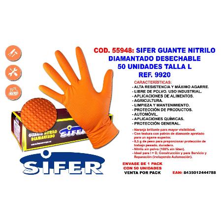 GUANTE SIFER NITRILO EXTRA 8G DIAMANTE REUTILIZABLE CAJA 50U T-L