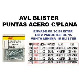 AVL BLISTER PUNTA ACERO 2,2X25 CABEZA PLANA ZINCADA   1595 (CAJA 15 UNIDADES)