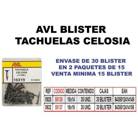 AVL BLISTER TACHUELAS CELOSIA NEGRA 10X14   0925 (CAJA 15 UNIDADES)