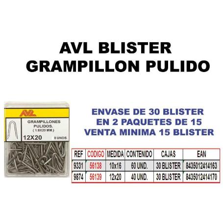 AVL BLISTER GRAMPILLON 12X20 PULIDO   9874 (CAJA 15 UNIDADES)