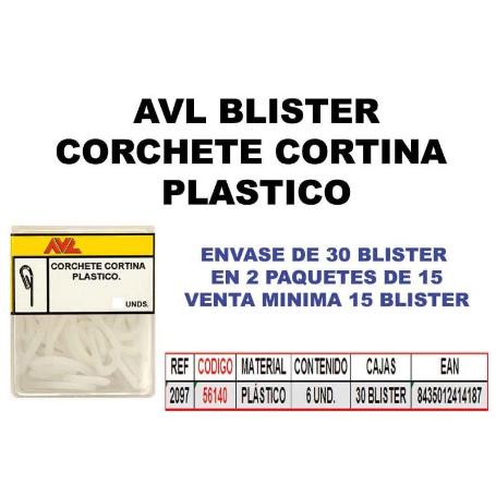 AVL BLISTER CORCHETE CORTINA PLASTICO 2097 (CAJA 15 UNIDADES)