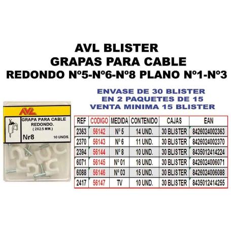 AVL BLISTER GRAPA Nº 8 CABLE REDONDO  2394 (CAJA 15 UNIDADES)