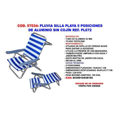 PLUVIA SILLA CAMA 5 POSICIONES ALUMINIO 22 MM XYC-070H PL672