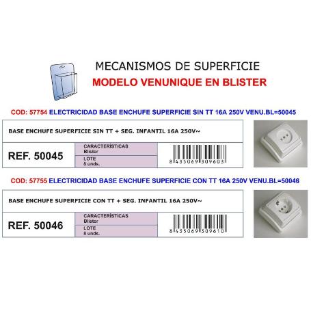 ELECTRICIDAD BASE ENCHUFE SUPERFICIE S-TT 16A 250V 50045-91845