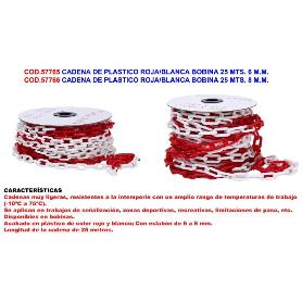 CADENA DE PLASTICO ROJA-BLANCA BOBINA 25 MTS. 8 M.M.