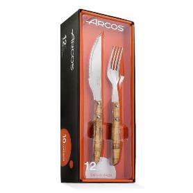 ARCOS 6 TENEDOR Y 6 CUCHILLO 12 U. CHULETERO M- MADERA 372200