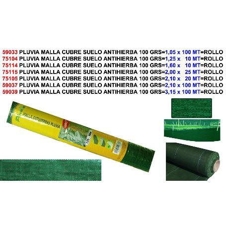 PLUVIA MALLA CUBRE SUELO ANTIHIERBA 100 GRS 1,05 X100 MT ROLLO