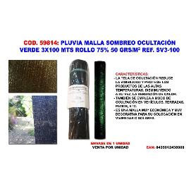 PLUVIA MALLA SOMBREO-OCUL 75% 50G-M2 VERDE 3,00X100 M NO PLEGADO