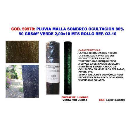 PLUVIA MALLA SOMBREO-OCULTACION  90G-M2 VERDE 2,00X10 MT ROLL