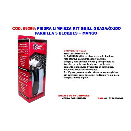 PIEDRA LIMPIEZA KIT GRILL  GRASA-OXIDO  PARRILLA  3 BLOQU+MANGO