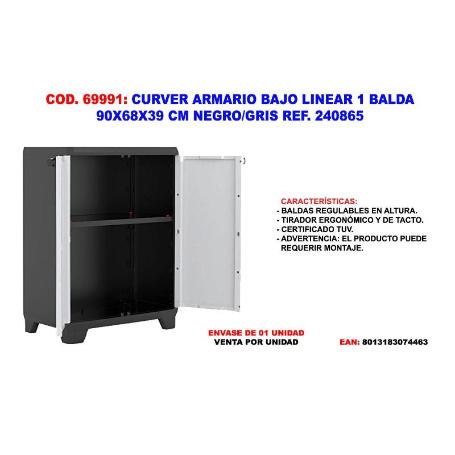 CURVER ARMARIO BAJO LINEAR 1 BALDA 90X68X39 CM NEGRO-GRIS 240865