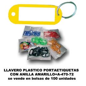 LLAVERO PLASTICO PORTAETIQUETAS 20X55MM+ANILLA AMARILLO A-470-72 (CAJA 100 UNIDADES)