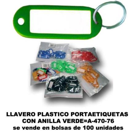 LLAVERO PLASTICO PORTAETIQUETAS 20X55MM+ANILLA VERDE A-470-76 (CAJA 100 UNIDADES)