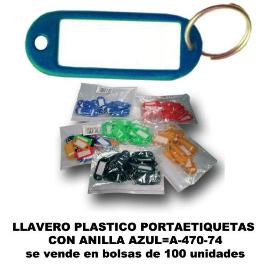 LLAVERO PLASTICO PORTAETIQUETAS 20X55MM+ANILLA AZUL A-470-74 (CAJA 100 UNIDADES)