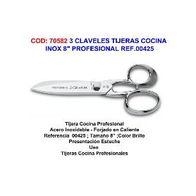 3 CLAVELES 00425 TIJERA COCINA PROFESIONAL INOX BRILLO 8 - Ferreteria  Irigaray