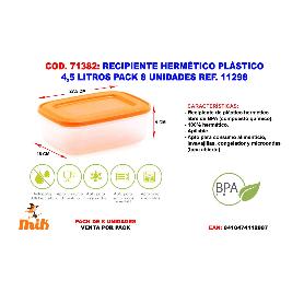 RECIPIENTE HERMETICO PLASTICO 4,5 LITROS PACK 8 UNIDADES  11298