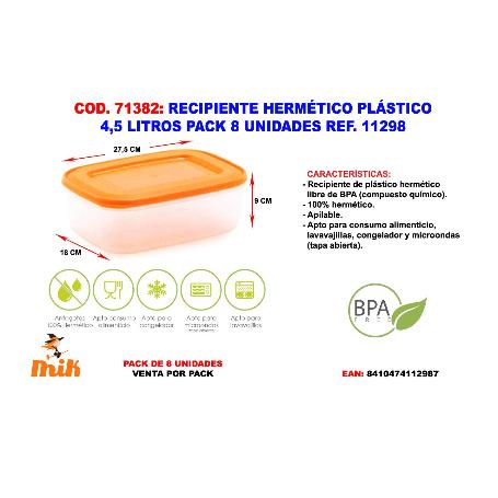 RECIPIENTE HERMETICO PLASTICO 4,5 LITROS PACK 8 UNIDADES  11298