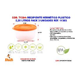 RECIPIENTE HERMETICO PLASTICO 0,25 LITROS PACK 3 UNIDADES  11303