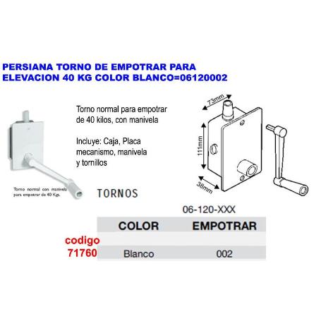 PERSIANA TORNO DE EMPOTRAR PARA ELEVACION 40 KG BLANCO 06120002