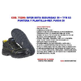 SIFER-SAFETY BOTA SEGURIDAD 39   TYR S3   PUNTERA+PLANT PU604-39