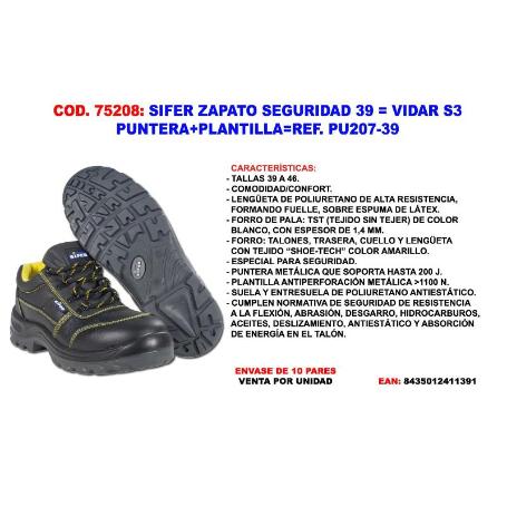 SIFER-SAFETY ZAPATO SEGURIDAD 39   VIDAR S3  PUNT+PLANT PU207-39