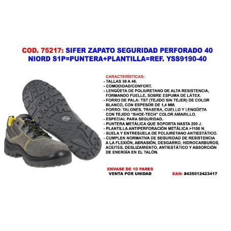 SIFER-SAFETY ZAPATO SEGUR PERFOR.40 NIORD S1P PUNT+PLANT YSS9190