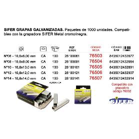 SIFER GRAPAS GALVANIZADAS Nº  6 10.6X  6 MM CAJA 1000UN 28100061