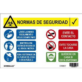 NORMALUZ SEÑAL 30X20 NORMAS SEGURIDAD CORONA VIRUS  CV20677