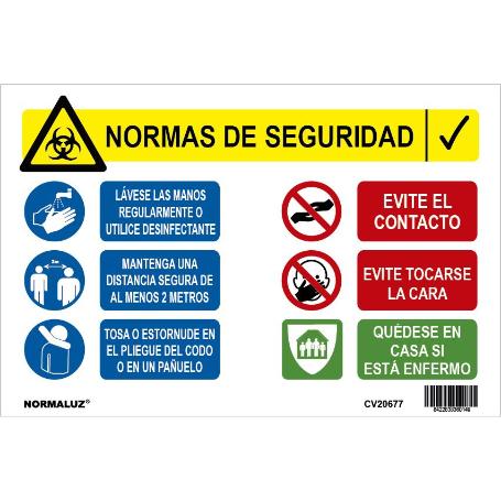 NORMALUZ SEÑAL 30X20 NORMAS SEGURIDAD CORONA VIRUS  CV20677