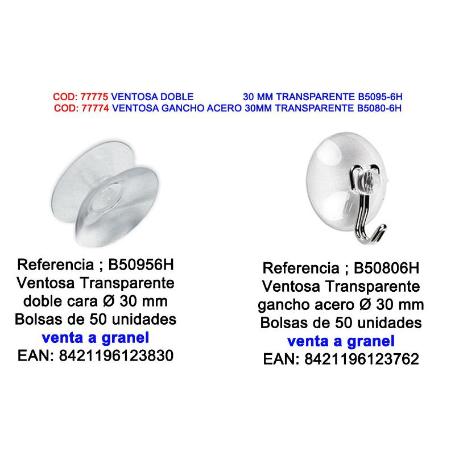 BRINOX VENTOSA GANCHO ACERO 30MM TRANSPARENTE GRANEL B50806H