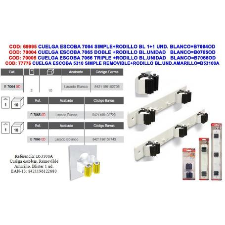 BRINOX CUELGA ESCOBA SIMPLE RODILLO AMARILLO (BLISTER 1 UD) 5310