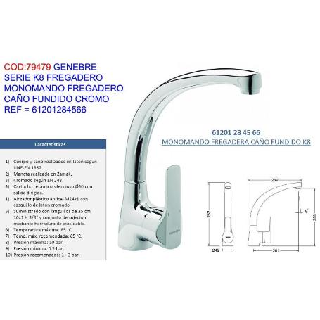 GENEBRE GRIFO K8 MONOMANDO FREGADERO C-FUNDIDO CROMO 61201284566