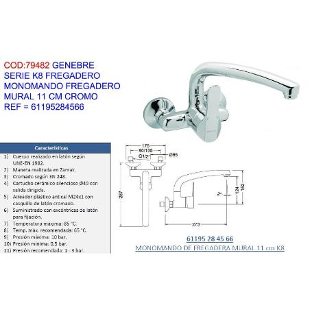 GENEBRE GRIFO K8 MONOMAND FREGADERO MURAL 11 CM CR 61195284566