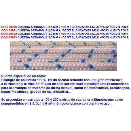 CUERDA ARRANQUE 3,0 MM X 100 MT.BLANCA-DIST.AZUL PO83 NUEVO PO10