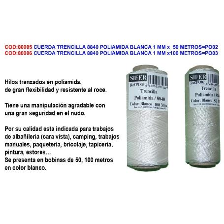 CUERDA TRENCILLA 8840 POLIAMIDA BLANCA 1 MM X  50 M ALBAÑIL PO02