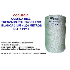 CUERDA RIEL TRENZADO POLIPROPILENO BLANCA 3 MM X 200 METROS PP13