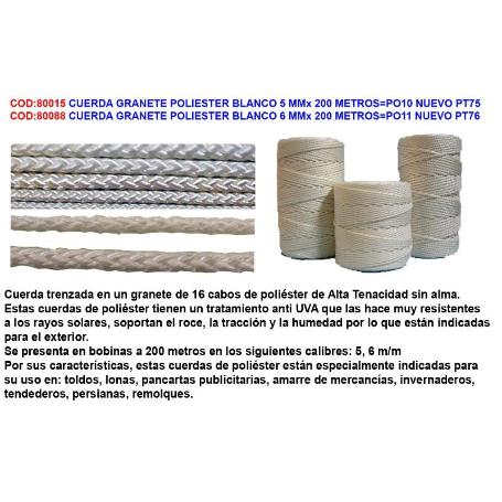 CUERDA GRANETE POLIESTER BLANCO 5 MMX 200 METROS PO10 NUEVO PT75