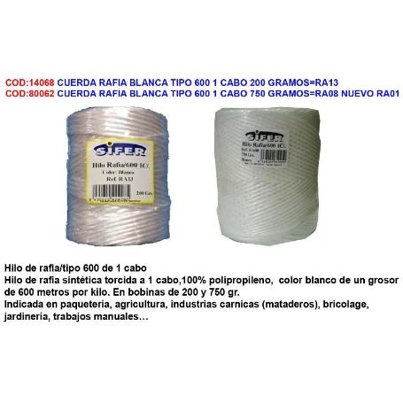 CUERDA RAFIA BLANCA TIPO 600 1 CABO 750 GRAMOS RA08 NUEVO RA01