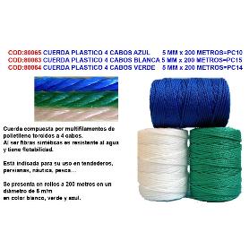 CUERDA PLASTICO 4 CABOS BLANCA 5 MM X 200 METROS PC14 NUEVA PC15