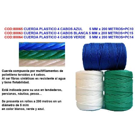 CUERDA PLASTICO 4 CABOS BLANCA 5 MM X 200 METROS PC14 NUEVA PC15