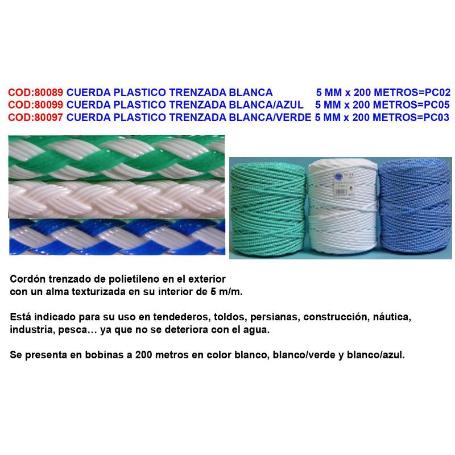 CUERDA PLASTICO TRENZADA BLANCA 5 MM X 200 METROS PC02