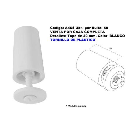 PERSIANA TOPE DE 40 MM CON TORNILLO COLOR BLANCO A464 (CAJA 50 UNIDADES)
