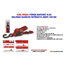 PONSA RATCHETS R-25 ESLINGA+GANCHO RETRACTIL REST.500 KG