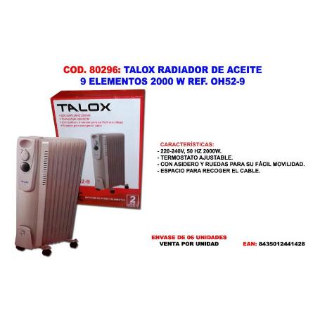 TALOX RADIADOR DE ACEITE 9 ELEMENTOS 2000 W 63 CM OH52-9