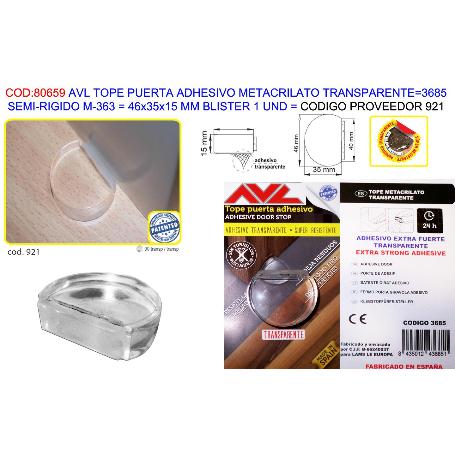 AVL TOPE PUERTA ADH.METAC.TRANSP M363 46X35X15MM BL 1U 3685(921)