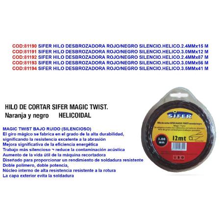 SIFER HILO DESBROZADORA NARANJA-NEGRO SILENCIO.HELICO.2.4MMX15 M