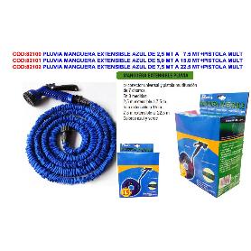 PLUVIA MANGUERA EXTENSIBLE AZUL DE 7,5 MT A 22.5 MT+PISTOLA MULT