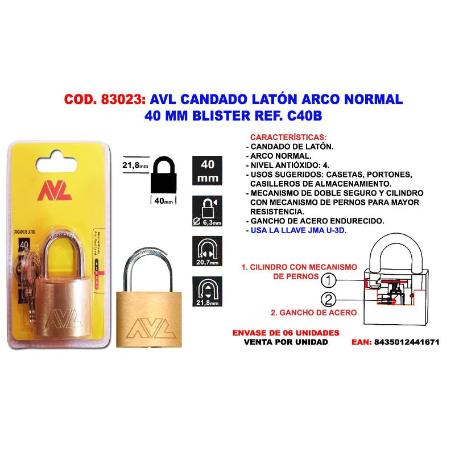 AVL CANDADO LATON A-NORMAL 40 M.M. BLISTER C40B