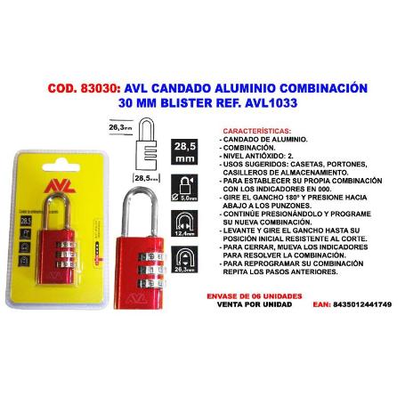 AVL CANDADO COMBINACION 30 MM BLISTER AVL1033