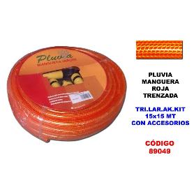 PLUVIA MANGUERA ROJA TRENZADA TRI.LAR.AK.KIT 15X15 MT+ACCESORIOS